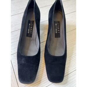 Stuart Weitzman VTG‎ 9 AA Blk Suede Block Heels Square Toe 2.5"Pumps Work 90s